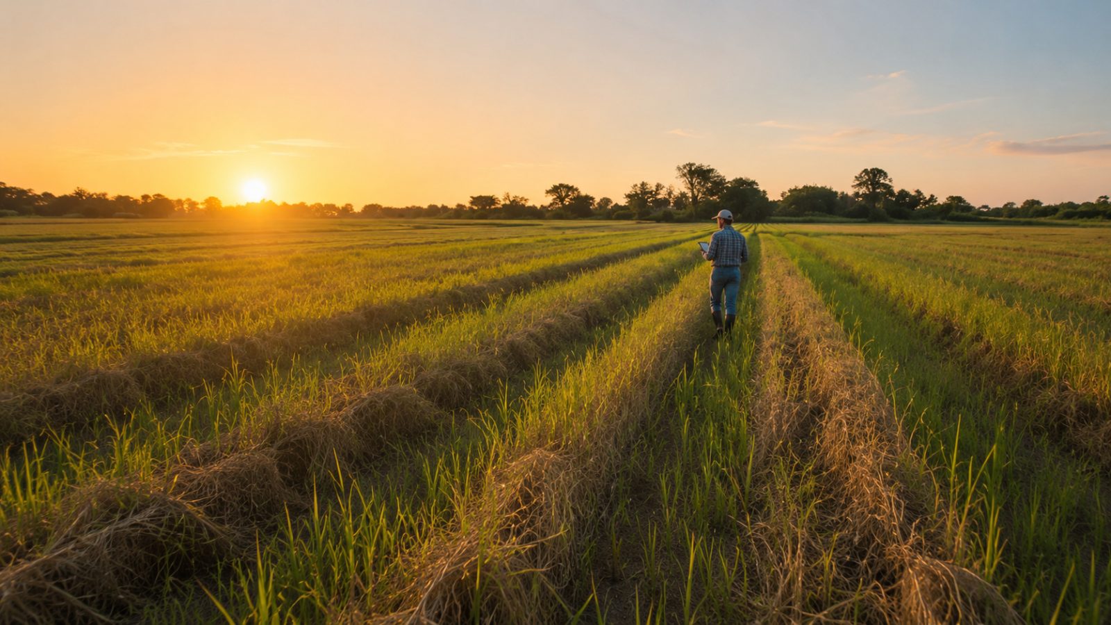 Farm field at sunset